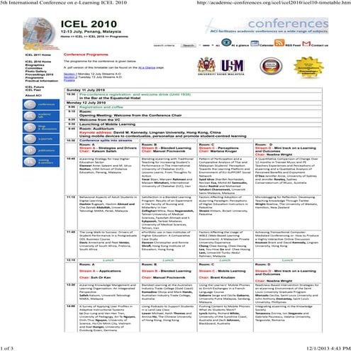 5th International Conference on E Learning (ICEL - 2010) Programme