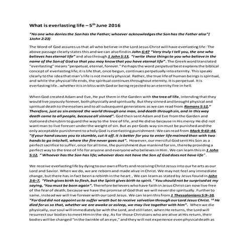 5th June 2016 - All die eventually… what is everlasting life | DOCX