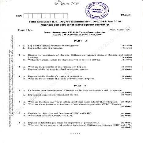5th Semester Mechanical  Engineering (Dec-2015; Jan-2016) Question Papers