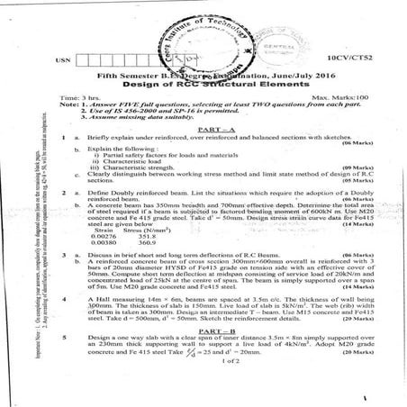 4th semester VTU BE CV question papers June 2016 | PDF