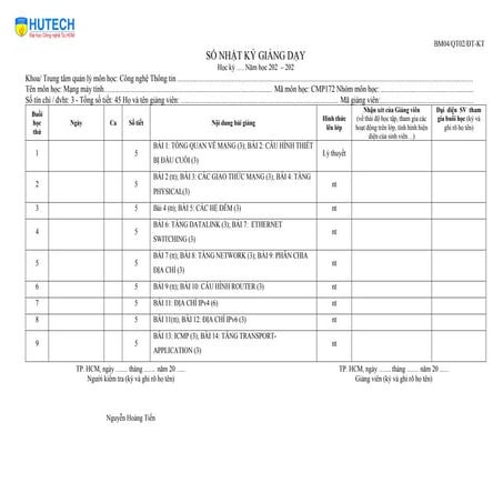 Comprehensive Teaching Log for Computer Network Course | DOCX