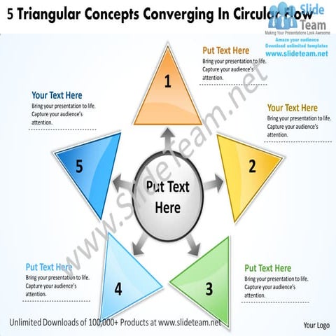 5 triangular concepts converging circular flow cycle process power point temp...
