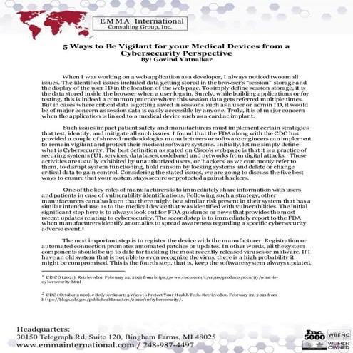 5 Ways to Be Vigilant for your Medical Devices from a Cybersecurity Perspective