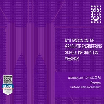 June 1st NYU Tandon Online Graduate Engineering School Information Webinar