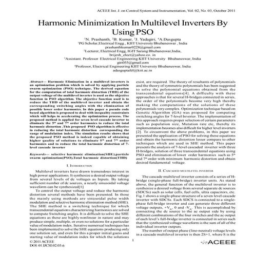 Harmonic Minimization In Multilevel Inverters By Using PSO