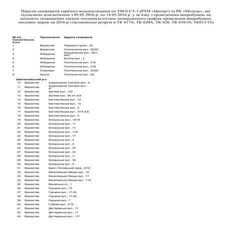 Отключение горячей воды в Шевченковском районе | PDF
