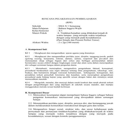 RPP BAHASA INGGRIS SIMPLE TENSE DAN  KELAS X KURIKULUM 2013