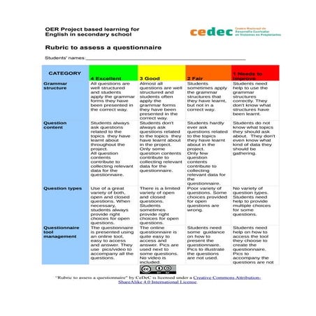 Rubric to asses a questionnaire