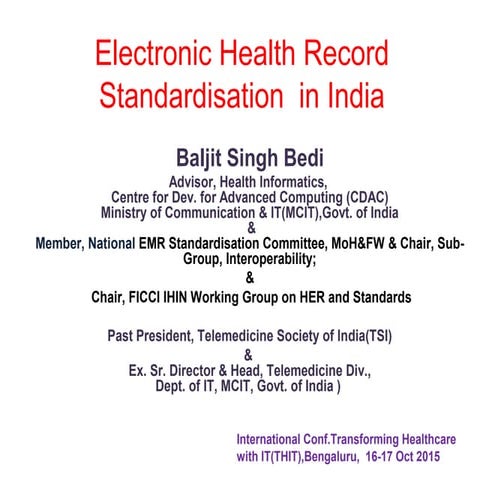 Electronic Health Record Standardisation in India