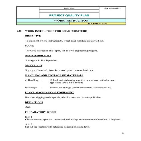 Method of Statement - Road furniture works