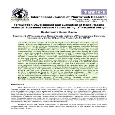 Formulation Development and Evaluation of Rosiglitazone Maleate Sustained Rel...