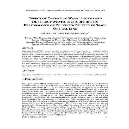 EFFECT OF OPERATING WAVELENGTHS AND DIFFERENT WEATHER CONDITIONS ON PERFORMAN...