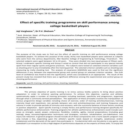 Effect of specific training programme on skill performance among college bask...