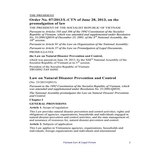 Law on natural disaster prevention and control