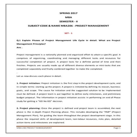 6. mba 206 project management assignment 2nd semester
