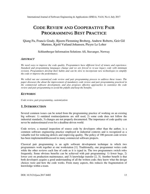 CODE REVIEW AND COOPERATIVE PAIR PROGRAMMING BEST PRACTICE