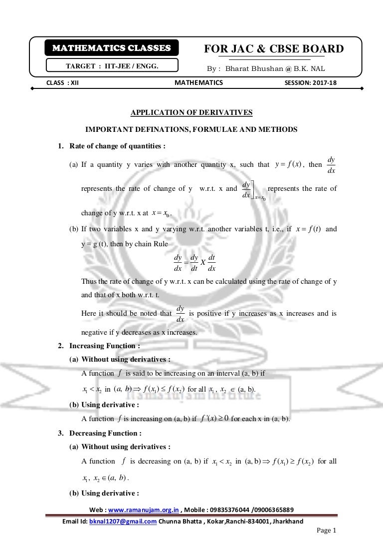 Formula Class 12 Application Of Derivatives Formula Class 12 Application Of Derivatives