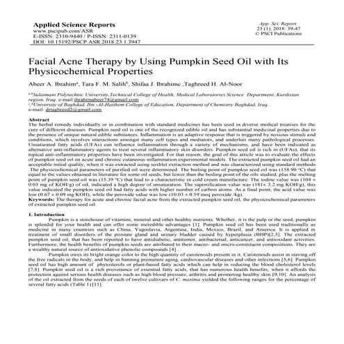 Facial Acne Therapy by Using Pumpkin Seed Oil with Its Physicochemical Proper...