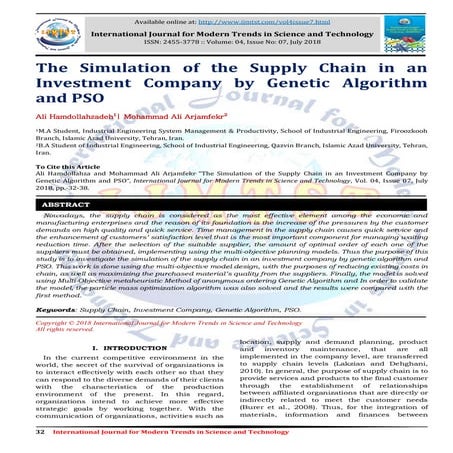 The Simulation of the Supply Chain in an Investment Company by Genetic Algori...