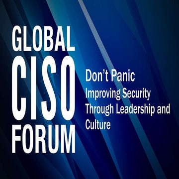 Global CCISO Forum 2018 | Sharon Smith "Don't Panic"