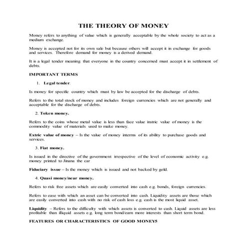 THE THEORY OF MONEY