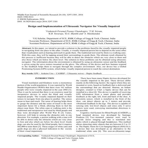 Design and Implementation of Ultrasonic Navigator for Visually Impaired