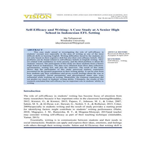 The Role of Self-Efficacy in Students’ Writing Ability (A Case Study at Secon...