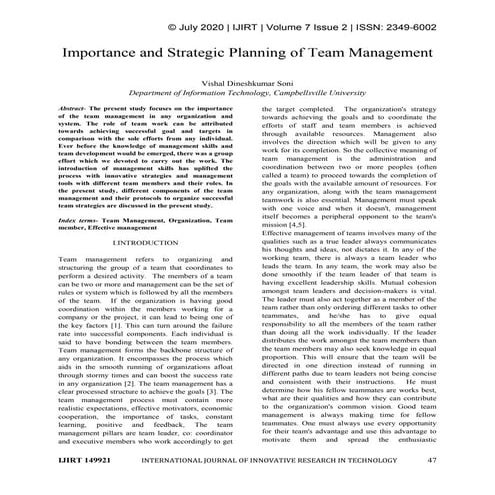Importance and Strategic Planning of Team Management