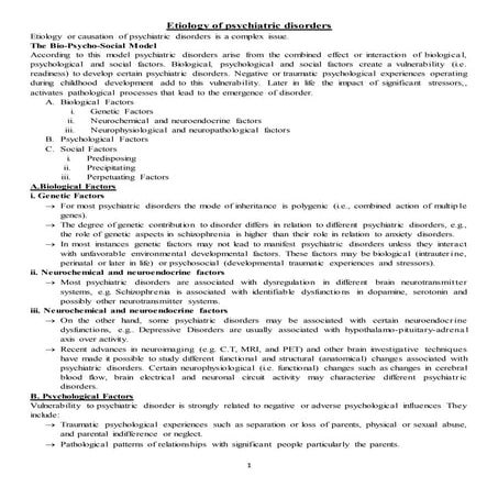 Etiology of psychiatric disorders