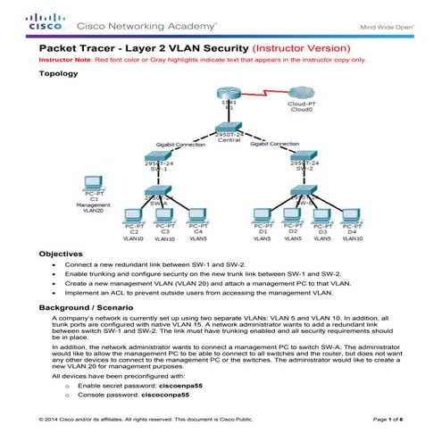 6.5.1.3 packet tracer   layer 2 vlan security instructor