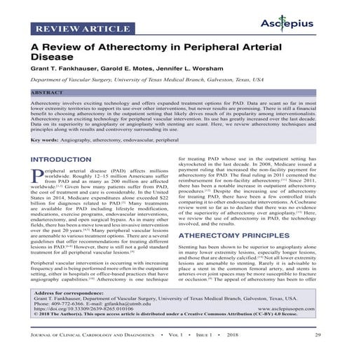 A Review of Atherectomy in Peripheral Arterial Disease | PDF