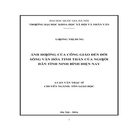 LUẬN VĂN: ẢNH HƯỞNG CỦA CÔNG GIÁO ĐẾN ĐỜI SỐNG VĂN HÓA TINH THẦN CỦA NGƯỜI DÂ...