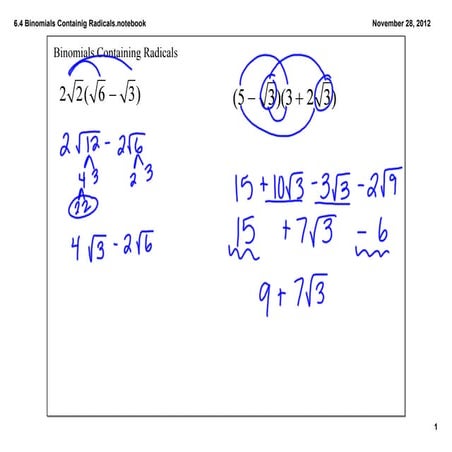 6.4 binomials containing radicals