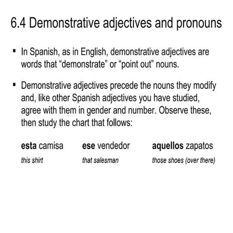 6.4 Demonstrative adjectives and pronouns