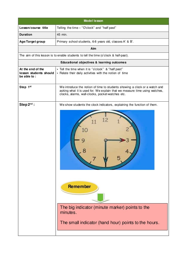 Telling The Time o clock Half Past 