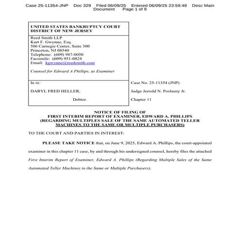 6-9-25 First Interim Report from Examiner Re. ATM Machines (Heller).pdf