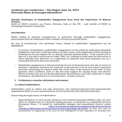 Specific challenges of stakeholder engagement seen from the experience of ref...