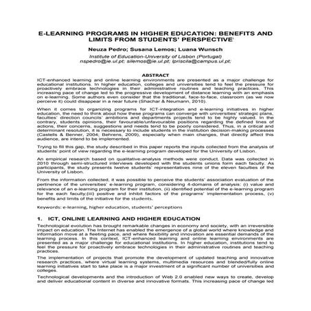 E-learning Programs in Higher Education