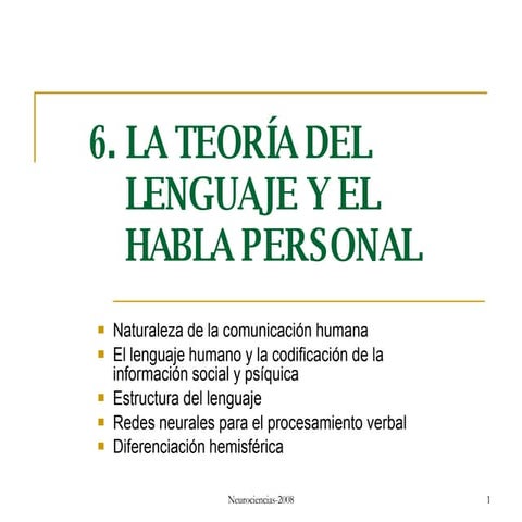 6. TEORIA DEL LENGUAJE Y EL HABLA PERSONAL