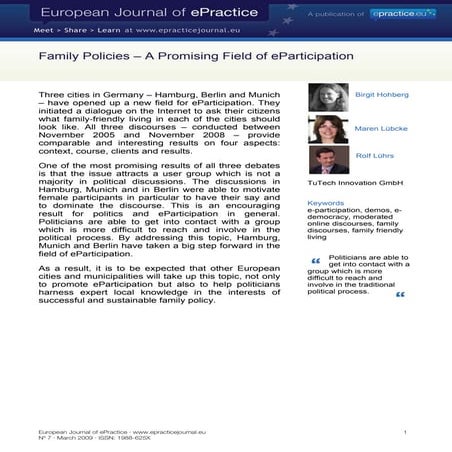 Family Policies – A Promising Field of eParticipation
