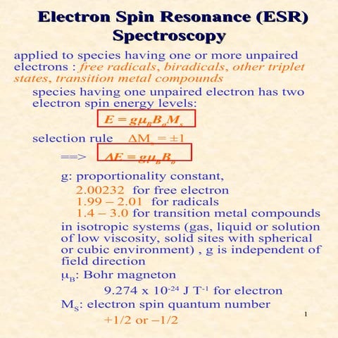 Electron Spin Resonance Spectroscopy | PPTX