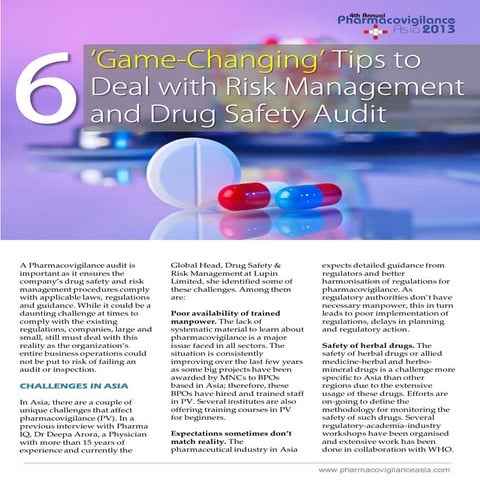 6 Game-Changing Tips to Deal with Risk Management and Drug Safety Audit