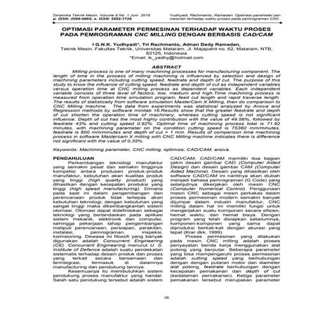 6 optimasi parameter permesinan terhadap waktu proses pada pemrograman cnc mi...