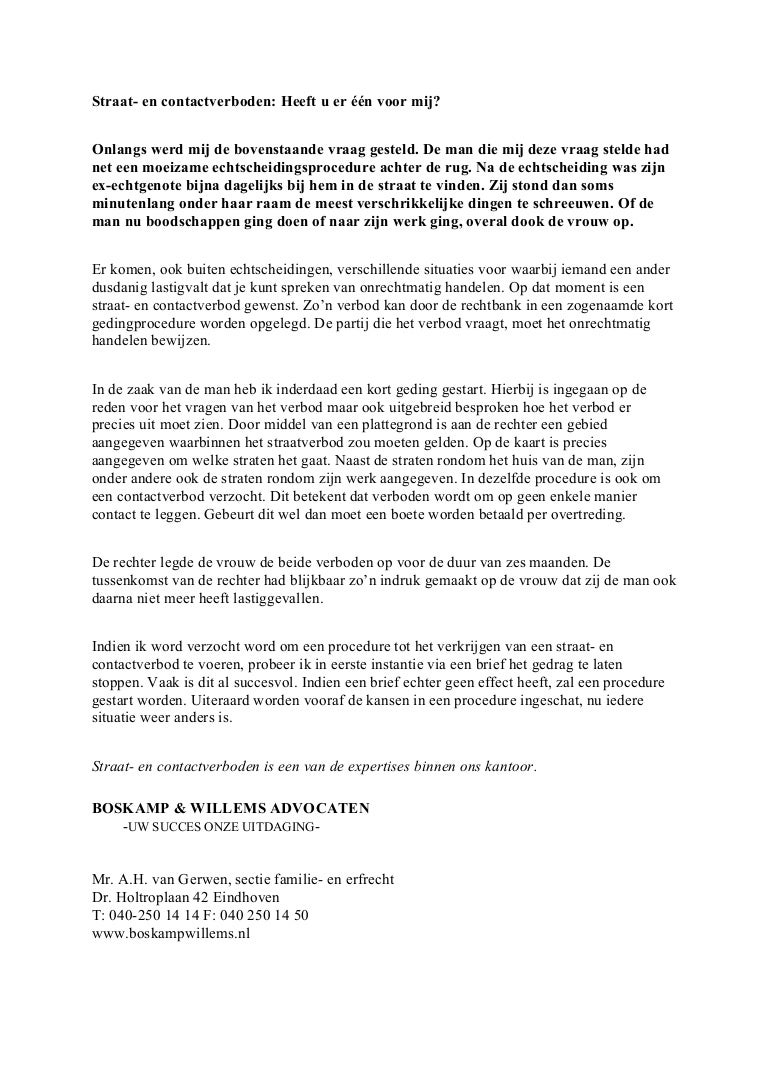 Straat En Contactverbod Boskamp Willems Advocaten
