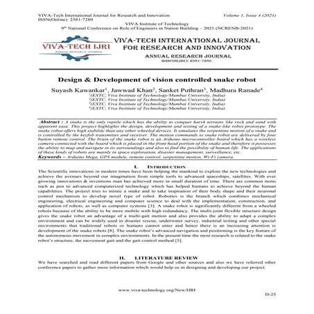 Design & Development of Vision Controlled Snake Robot