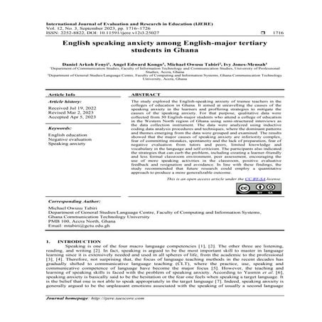 English speaking anxiety among English-major tertiary students in Ghana