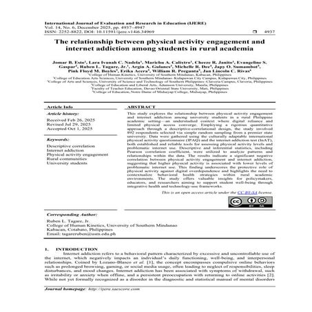 The relationship between physical activity engagement and internet ...