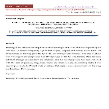 Impact of training programme on employees performance with relentless ...