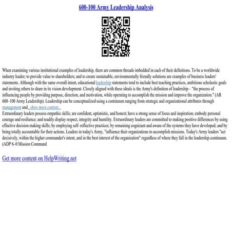 600-100 Army Leadership Analysis