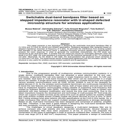 Switchable dual-band bandpass filter based on stepped impedance resonator wit...